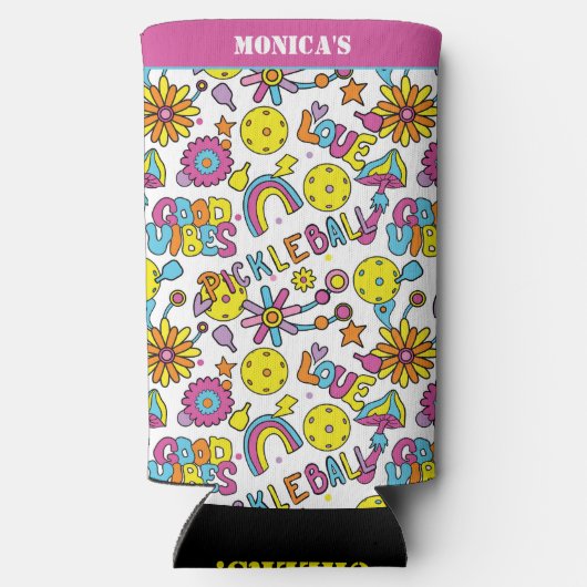 Met naam, Groovy, retro 90, wit Seltzer Blikjeskoeler (Achterkant)