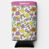 Met naam, Groovy, retro 90, wit Seltzer Blikjeskoeler (Voorkant)