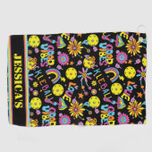 Met naam, Groovy, retro 90, zwart Golfhanddoek (Horizontaal)