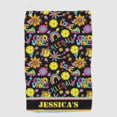 Met naam, Groovy, retro 90, zwart Golfhanddoek (Voorkant)