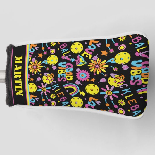 Met naam, Groovy, retro 90, zwart Golfheadcover (Voorkant)