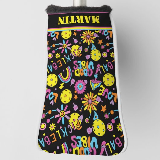 Met naam, Groovy, retro 90, zwart Golfheadcover (Draai 90)