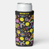 Met naam, Groovy, retro 90, zwart Seltzer Blikjeskoeler (Seltzer Voorkant)