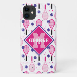 Met naam & initiaal, roze & paarse tennisrackets Case-Mate iPhone case
