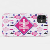 Met naam & initiaal, roze & paarse tennisrackets Case-Mate iPhone case (Achterkant (horizontaal))