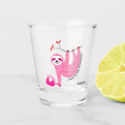 Met naam 🦥 Leuke Roze pickleball luiaards 🦥 Shot Glas (Voorkant)