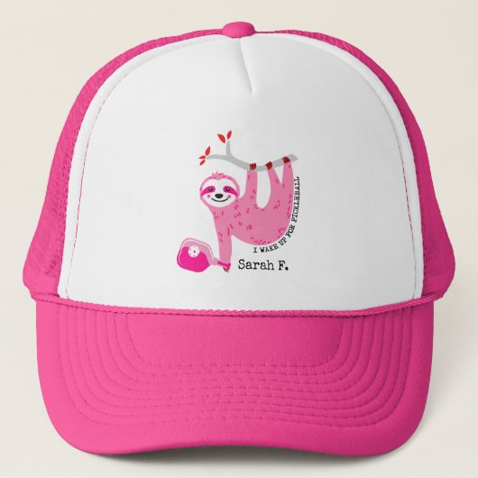 Met naam🦥 Leuke Roze pickleball luiaards 🦥 Trucker Pet (Voorkant)