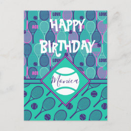 Met naam Minty en paarse tennis verjaardag Postcar Briefkaart