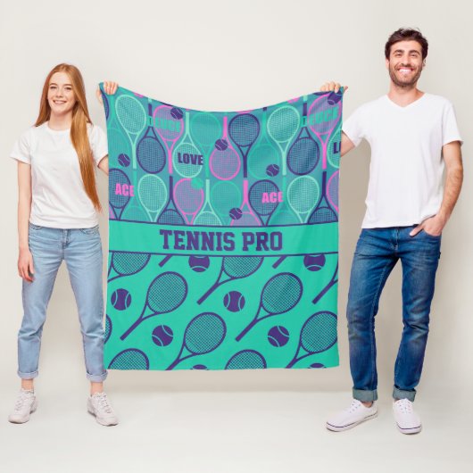 Met naam Minty- en paarse tennisrackets Fleece Deken (In situ)