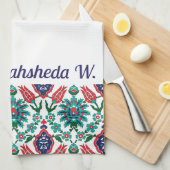 Met naam 💙 💚 mooie Turkse tegels Theedoek (Quarter Fold)