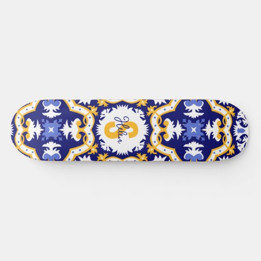 Met naam 💙 periwinkle, blauw en geel Azulejos Persoonlijk Skateboard (Horizontaal)