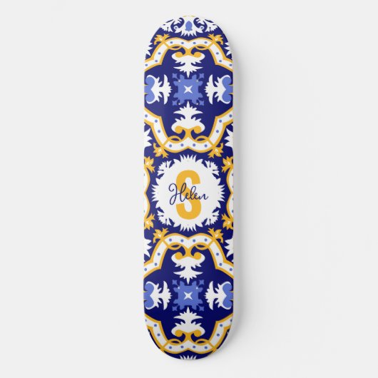 Met naam 💙 periwinkle, blauw en geel Azulejos Persoonlijk Skateboard (Voorkant)