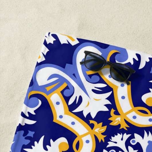 Met naam 💙 periwinkle, blauw en geel Azulejos Strandlaken (In situ)