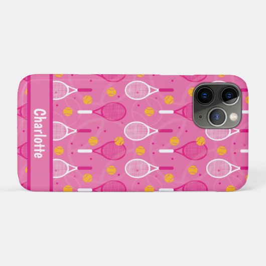 Met naam Roze en wit tennisracketpatroon Case-Mate iPhone Case (Achterkant (horizontaal))