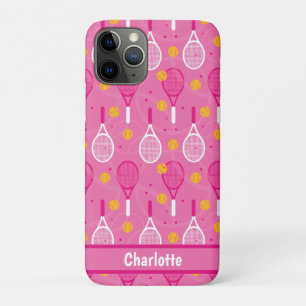 Met naam Roze en wit tennisracketpatroon Case-Mate iPhone Case