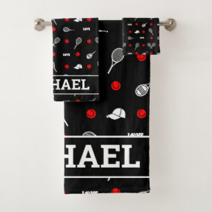 Met naam 🎾zwart-wit tennis🎾 bad handdoek
