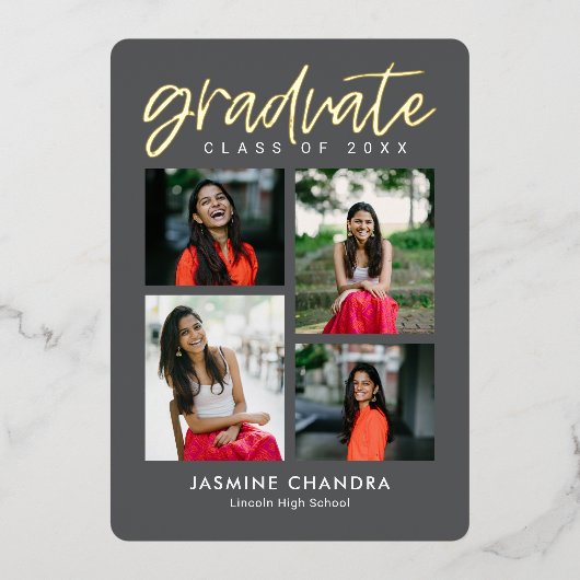 Met name Folie Afstuderen bewerkbare kleuren Folie Folie Uitnodiging (Voorkant)