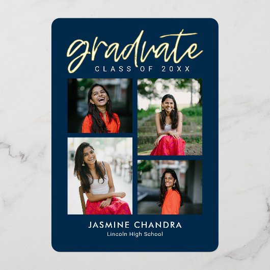 Met name Folie Afstuderen bewerkbare kleuren Folie Folie Uitnodiging (Voorkant)