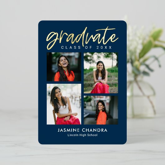 Met name Folie Afstuderen bewerkbare kleuren Folie Folie Uitnodiging (Staand Voorkant)