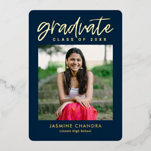 Met name Folie Afstuderen bewerkbare kleuren Folie Folie Uitnodiging (Voorkant)