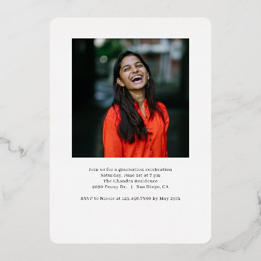 Met name Folie Afstuderen bewerkbare kleuren Folie Folie Uitnodiging (Achterkant)