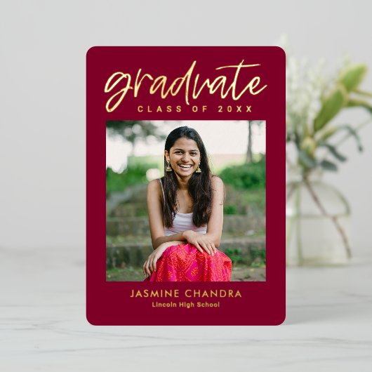 Met name Folie Afstuderen bewerkbare kleuren Folie Folie Uitnodiging (Staand Voorkant)