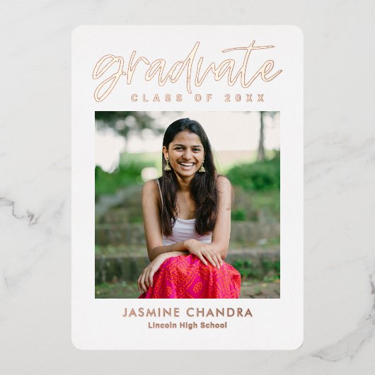 Met name Folie Afstuderen bewerkbare kleuren Folie Folie Uitnodiging (Voorkant)