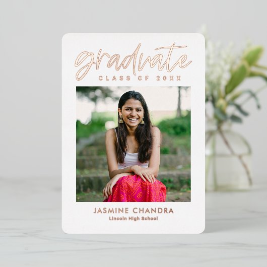 Met name Folie Afstuderen bewerkbare kleuren Folie Folie Uitnodiging (Staand Voorkant)