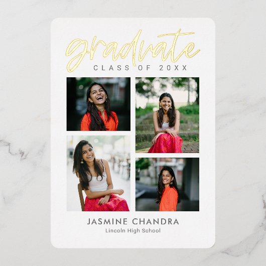 Met name Folie Afstuderen bewerkbare kleuren Folie Folie Uitnodiging (Voorkant)