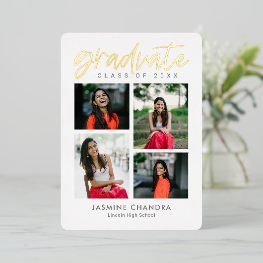 Met name Folie Afstuderen bewerkbare kleuren Folie Folie Uitnodiging (Staand Voorkant)