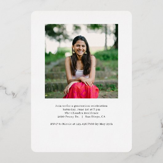 Met name Folie Afstuderen bewerkbare kleuren Folie Folie Uitnodiging (Achterkant)