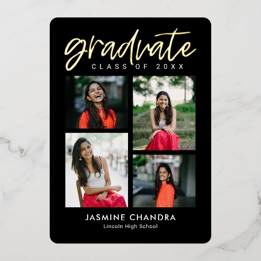 Met name Folie Afstuderen bewerkbare kleuren Folie Uitnodiging (Voorkant)