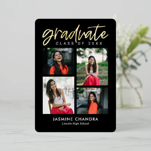 Met name Folie Afstuderen bewerkbare kleuren Folie Uitnodiging (Staand Voorkant)