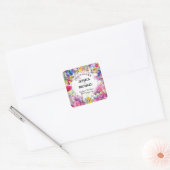 Met namen en datum Meadow Blooms Bliss Vierkante Sticker (Envelop)