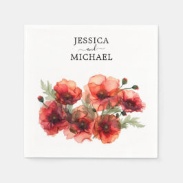 Met namen en klaprozen Scarlet Petal Serenade Servet