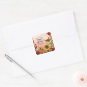 🌻Met namen Sunny Petals & Scarlet Blooms Vierkante Sticker (Envelop)