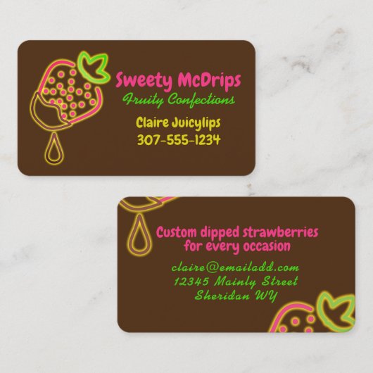 met neonglow-chocolade bedekte aardbeivruchten visitekaartje (Voorkant / Achterkant)