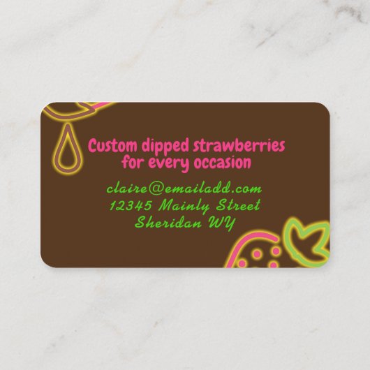 met neonglow-chocolade bedekte aardbeivruchten visitekaartje (Achterkant)