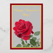 Met olieverf geschilderde rode roos - Gelukkige Va Folie Feestdagenkaart (Voorkant)