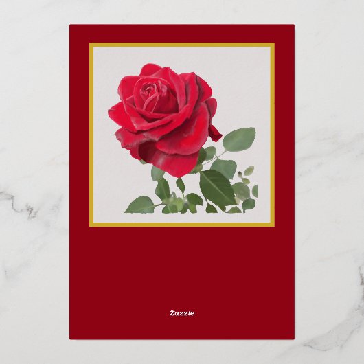 Met olieverf geschilderde rode roos - Gelukkige Va Folie Feestdagenkaart (Achterkant)