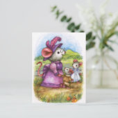 Met oma lopen - Cute Mouse Art Briefkaart (Staand voorkant)