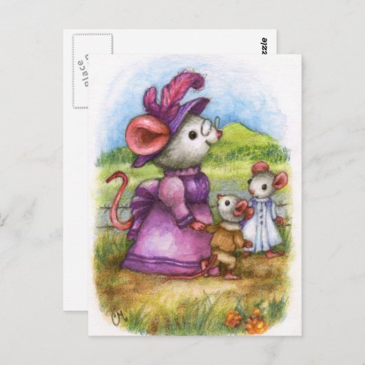 Met oma lopen - Cute Mouse Art Briefkaart (Voorkant / Achterkant)