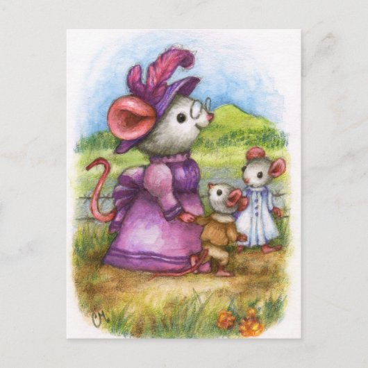 Met oma lopen - Cute Mouse Art Briefkaart (Voorkant)