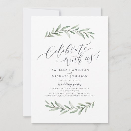 Met ons vieren! Eenvoudig Rustic Greenery Wedding Kaart (Voorkant)