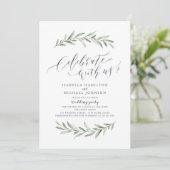 Met ons vieren! Eenvoudig Rustic Greenery Wedding Kaart (Staand voorkant)