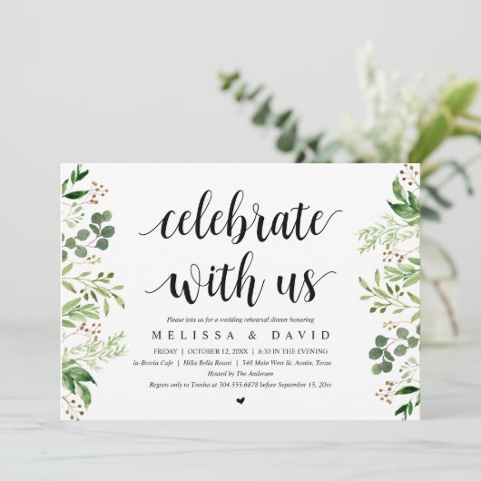 Met ons vieren, Greenery, Rehearsal Dinner Invi Kaart (Staand voorkant)