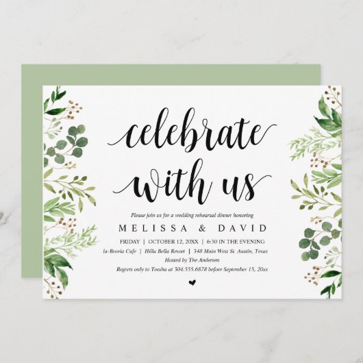 Met ons vieren, Greenery, Rehearsal Dinner Invi Kaart (Voorkant / Achterkant)