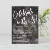 Met ons vieren! Handschrift Grunge Bokeh Kaart (Staand voorkant)