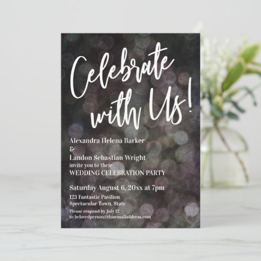 Met ons vieren! Handschrift Grunge Bokeh Kaart (Staand voorkant)