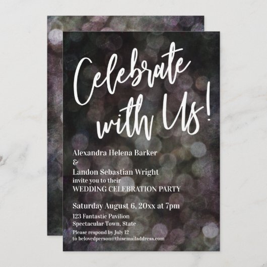 Met ons vieren! Handschrift Grunge Bokeh Kaart (Voorkant / Achterkant)